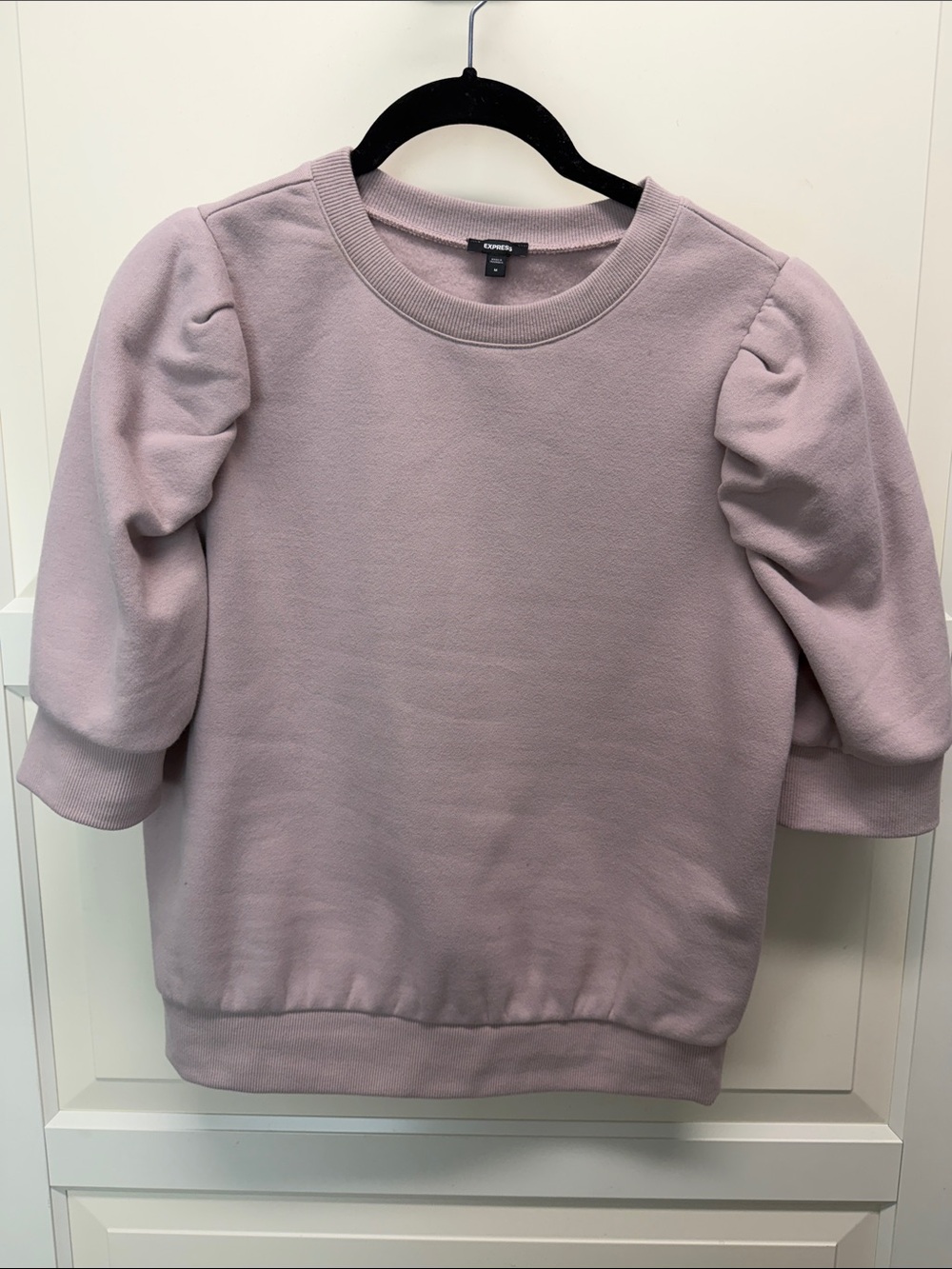 Express Dusty Lavender Puff Sleeve Crewneck Sweater